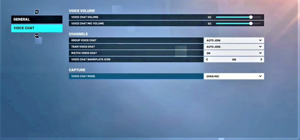 Menú Configuración del juego de Xbox